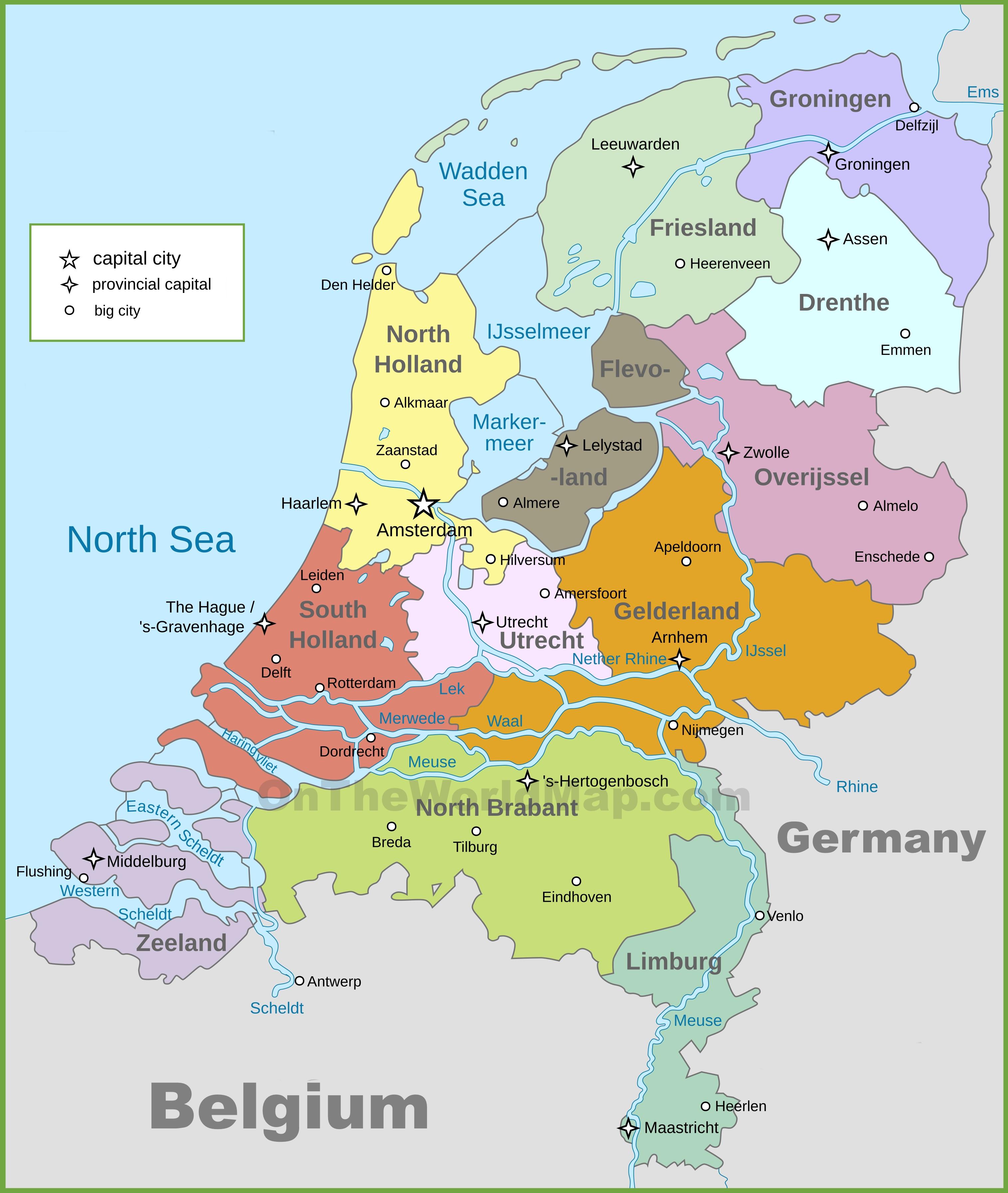 Holanda mapa político - mapa Político da Holanda (Europa Ocidental