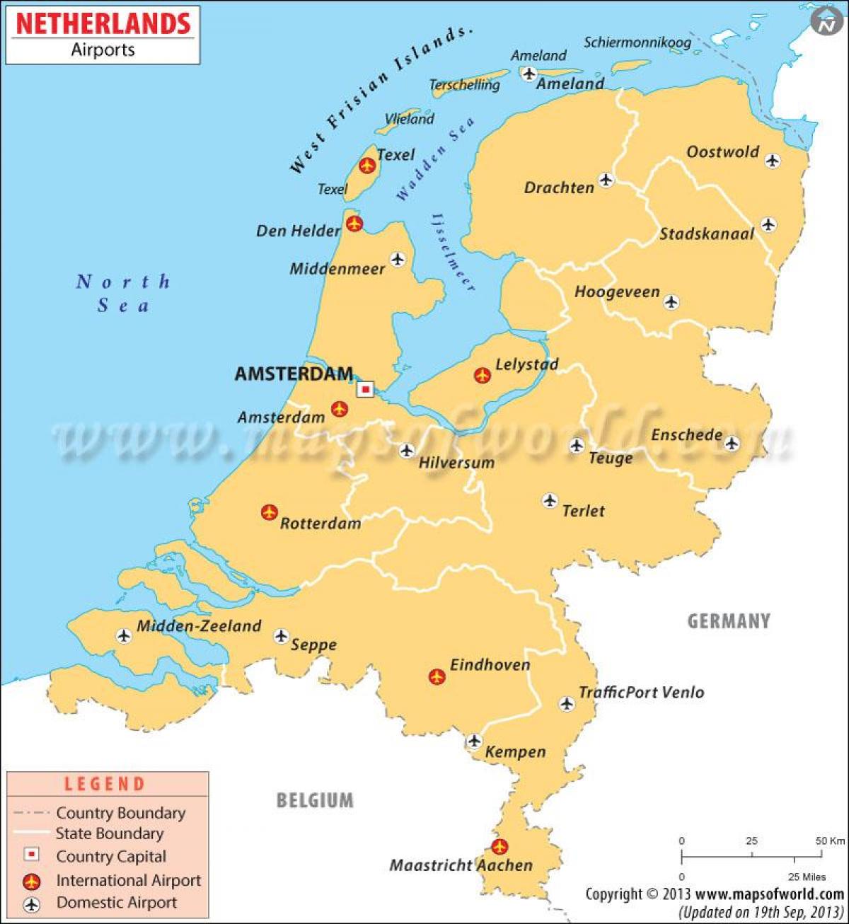 aeroportos em Holanda mapa