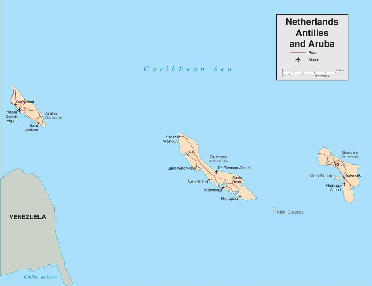 mapa das Antilhas holandesas