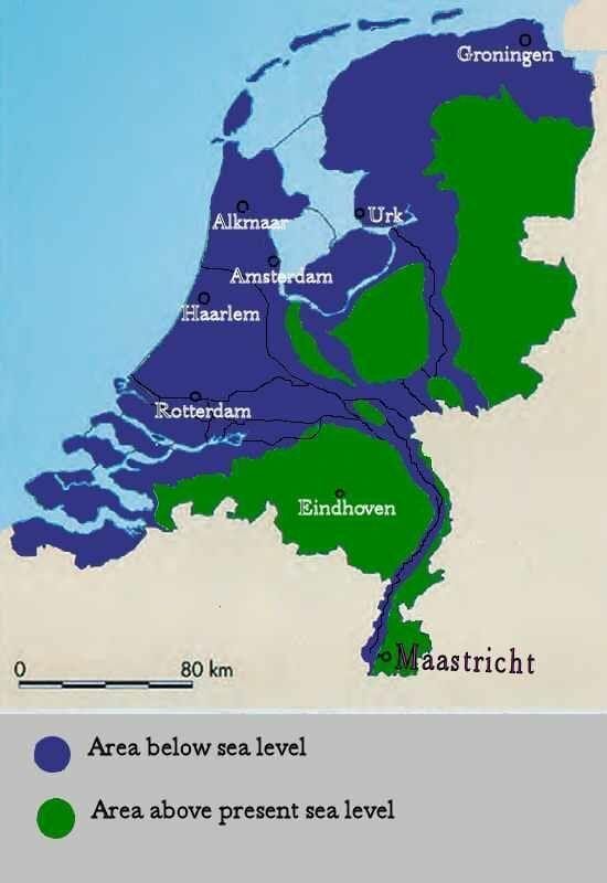 Holanda abaixo do nível do mar mapa