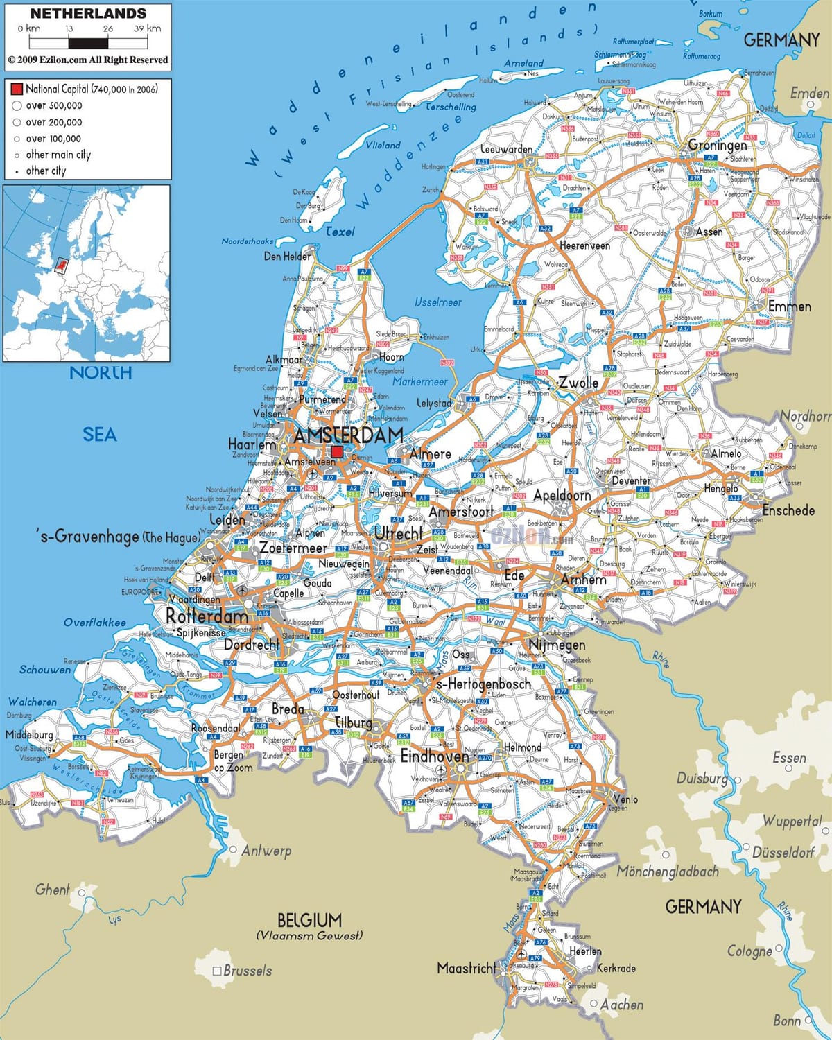 mapa de estradas de Holanda