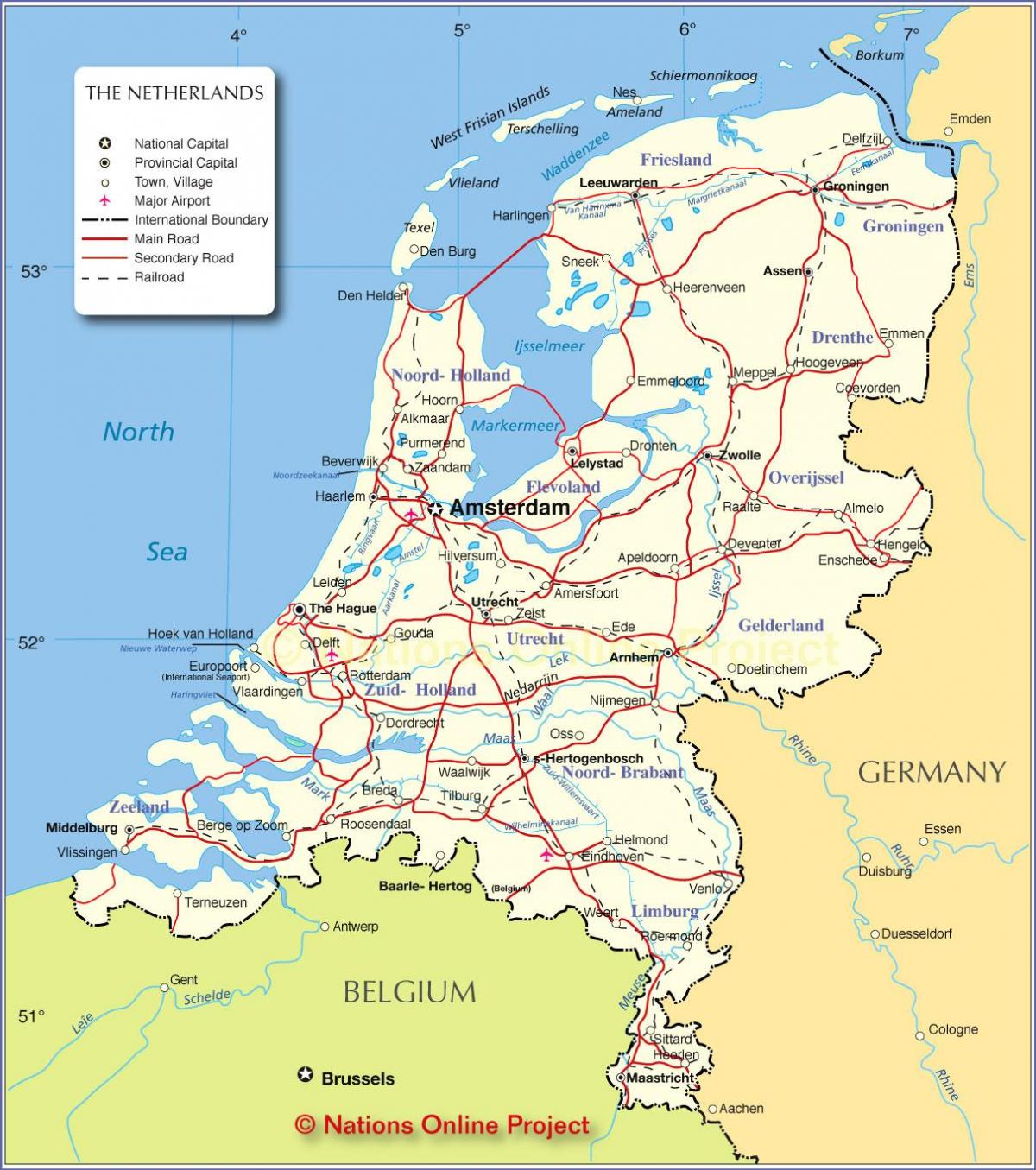mapa da Holanda e nos países vizinhos