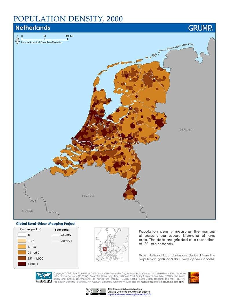 Holanda densidade populacional mapa