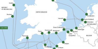 Mapa de rotas de ferry para a Holanda
